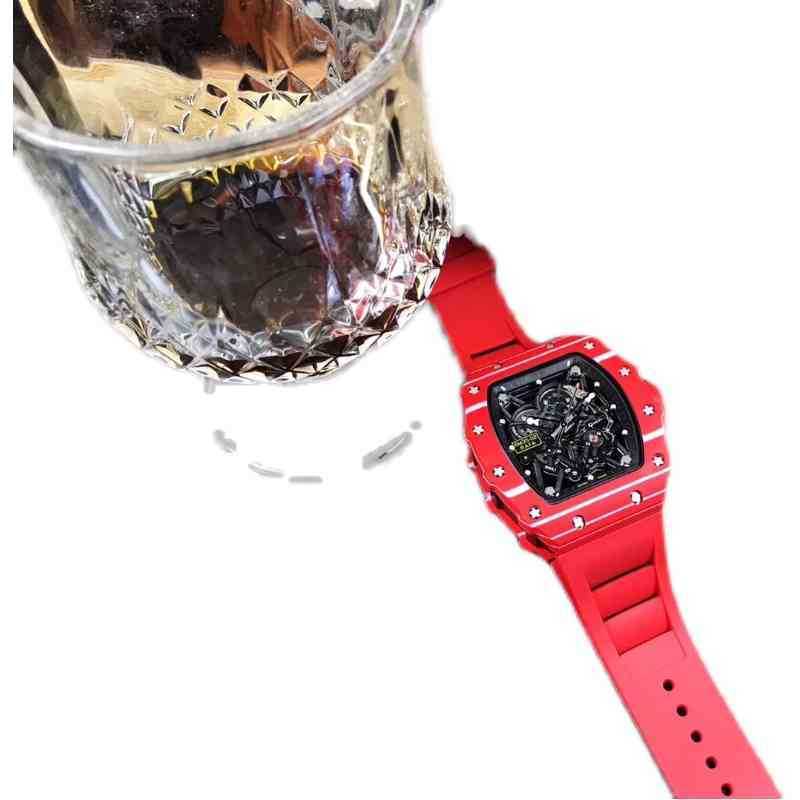 

watches wristwatch Luxury richa milles designer Chao carbon fiber men's leisure personality fully automatic mechanical watch hollow out red, Black