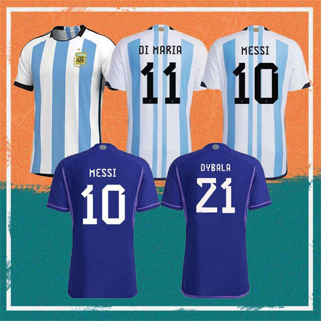 2022-23 Coupe du monde # 10 Messis Soccer Jersey 22/23 Home LO CELSO DE PAUL AGUERO DI MARIA Shirt Away L.Martinez Tagliafico Kun Aguero Équipe n