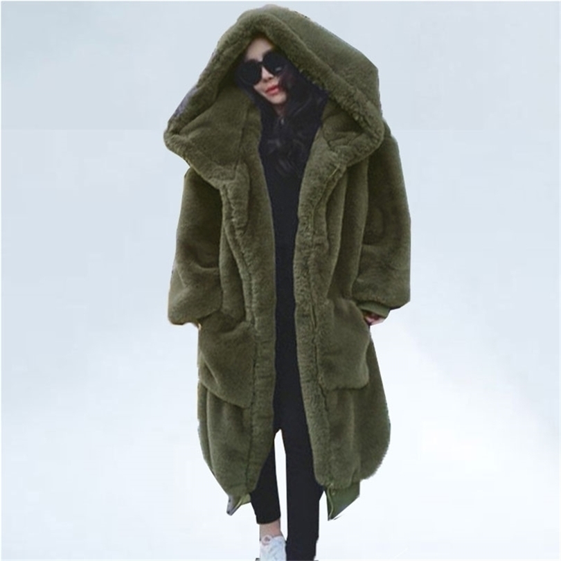 Manteau d'hiver surdimensionné en fausse fourrure pour femme Parka longue veste chaude à capuche vêtements d'extérieur amples Casaco Feminino 220