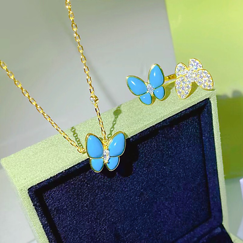 

7a blue butterfly ladies necklace ring sets fashion designer aaaaa highquality girl valentines day christmas gift