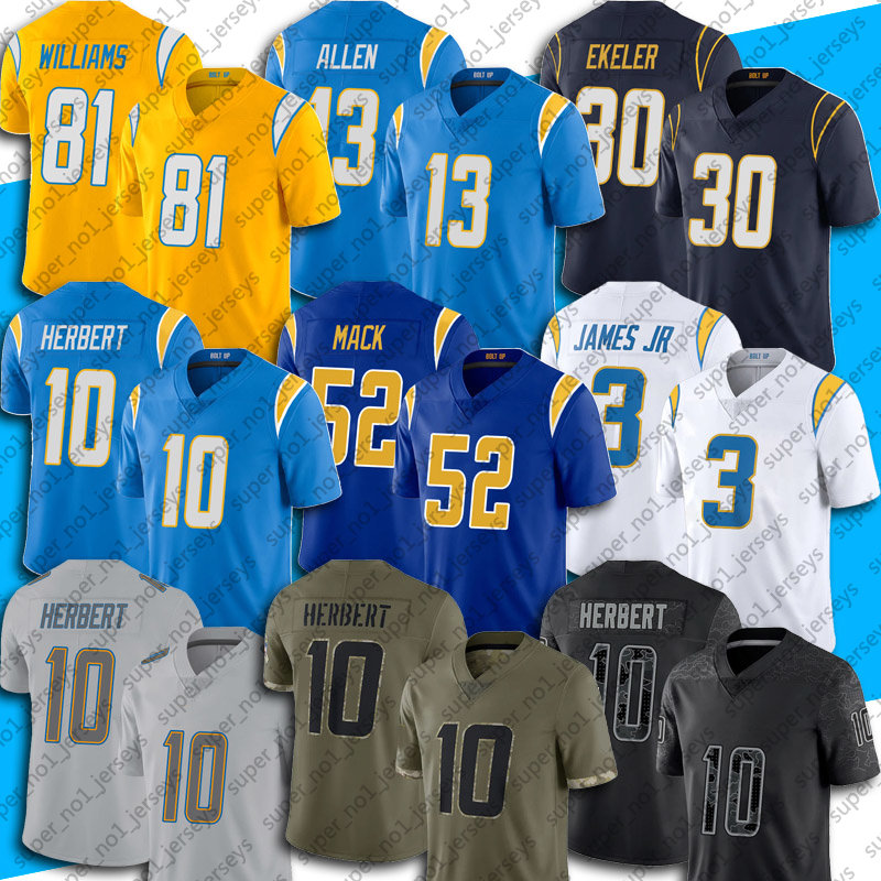 

10 Justin Herbert Jersey Football Mike Williams Derwin James Jr Josh Palmer Gerald Everett Jerseys Los Angeles Chargers Nasir Adderley Michael Davis Khalil Mack, Youth custom jersey (sd)