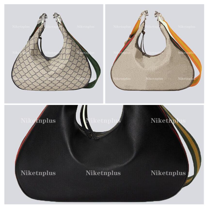 

Attache large small shoulder bag multi color dumpling bun canvas crescent moon G shaped hook closure ebony Web trim with Strap, 01