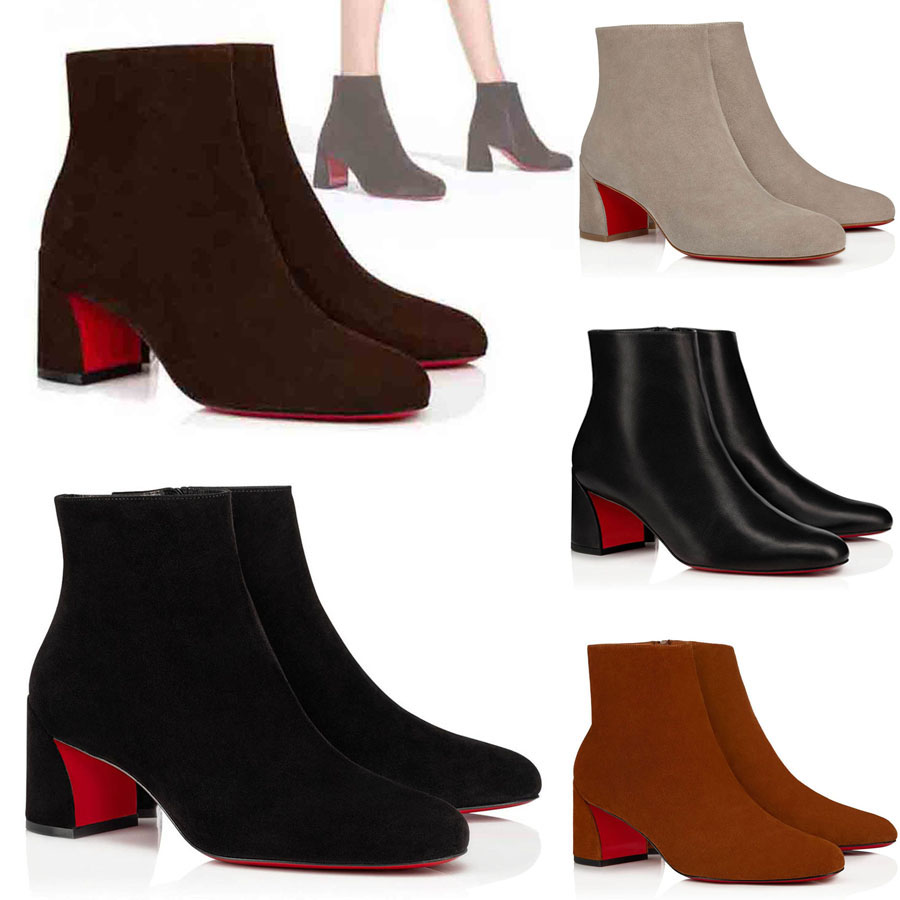 

Luxury designer women boot Low heel winter ankle boots comfortable shoes reds sole female Turela 55mm Suede Ankle-Boots with box, 12