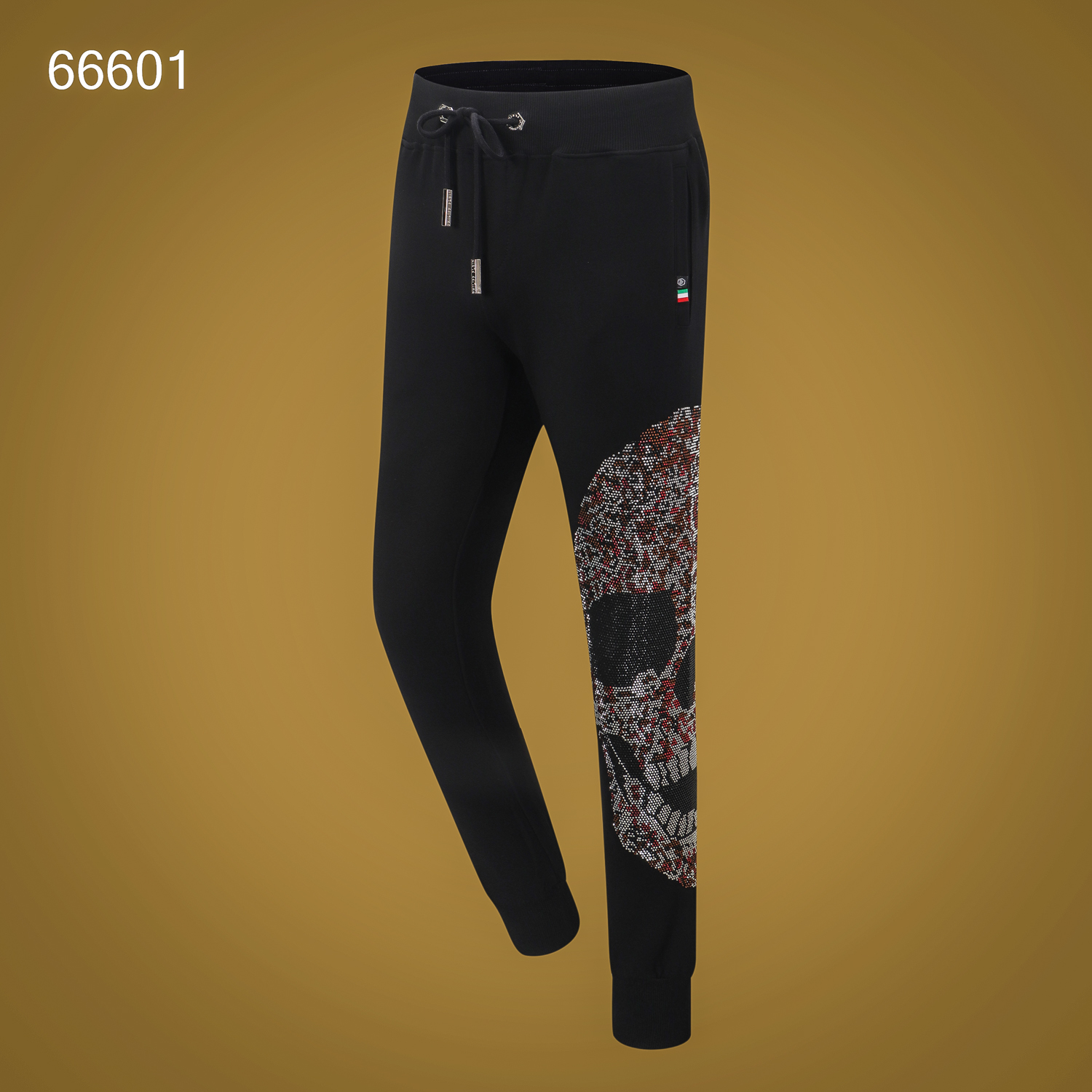 

PP Fashion pants Men's Designer slim fit Casual rhinestone Print Streetwear M-xxxL P66601, Black
