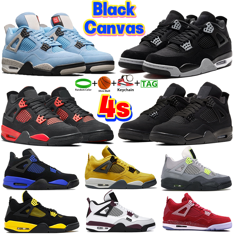 

4s Basketball Shoes Jumpman 4 University Blue Black Cat Game Royal Canvas red thunder mens women sneakers Oklahoma PE Neon Tour Yellow Infrared sneakers, #45- shoe box