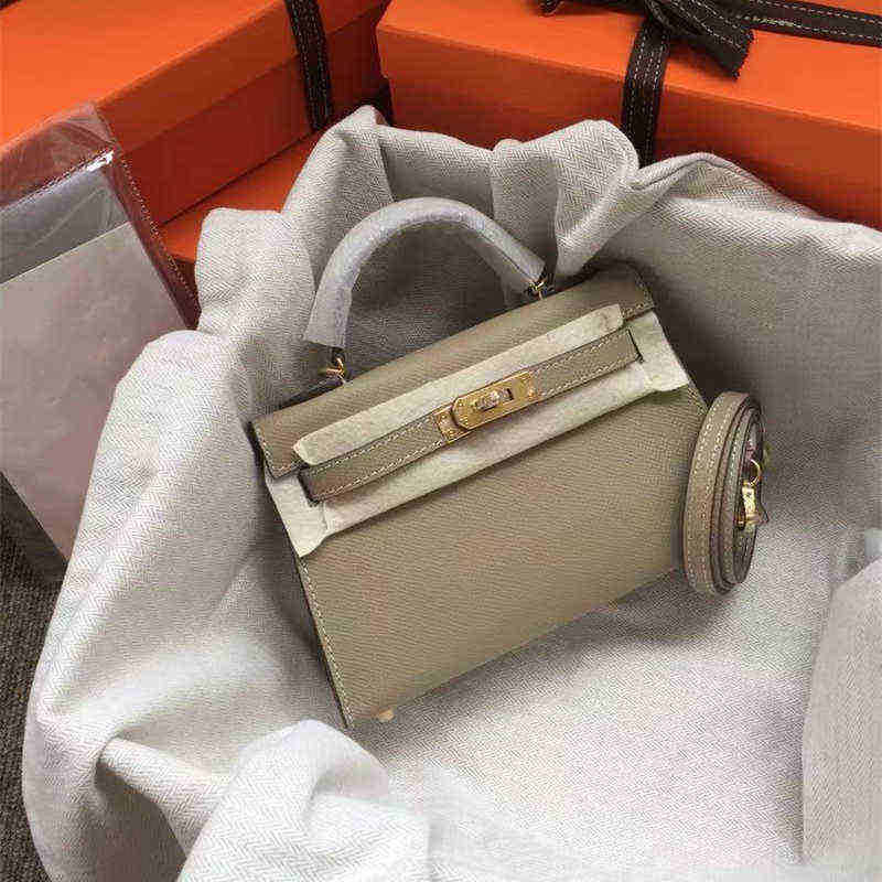 

Kellies Herme Kelys Net Red Bag Second Generation Mini Palm Print Cow Leather Women's Single Shoulder Messenger Handbag, Khaki 22cm / palm print / gold buckle