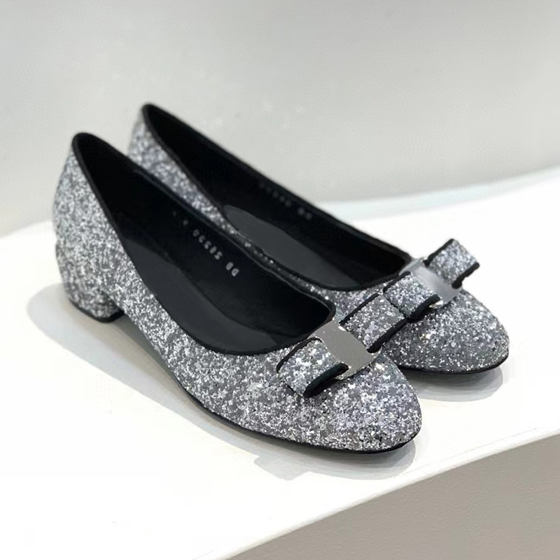 

Bowtie Ballet Flats Buckle Flat Heel Casual shoes Spring and Fall comfortable Nudeshoes Luxury designer shoes large 35-43, Silver 4cm