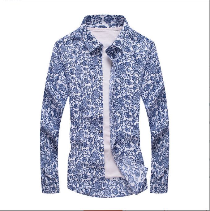 

Male Long Sleeve Shirts Casual Mens Great Body Pattern Printing Slim Fit Dress Hawaiian clothes for fall, Multi
