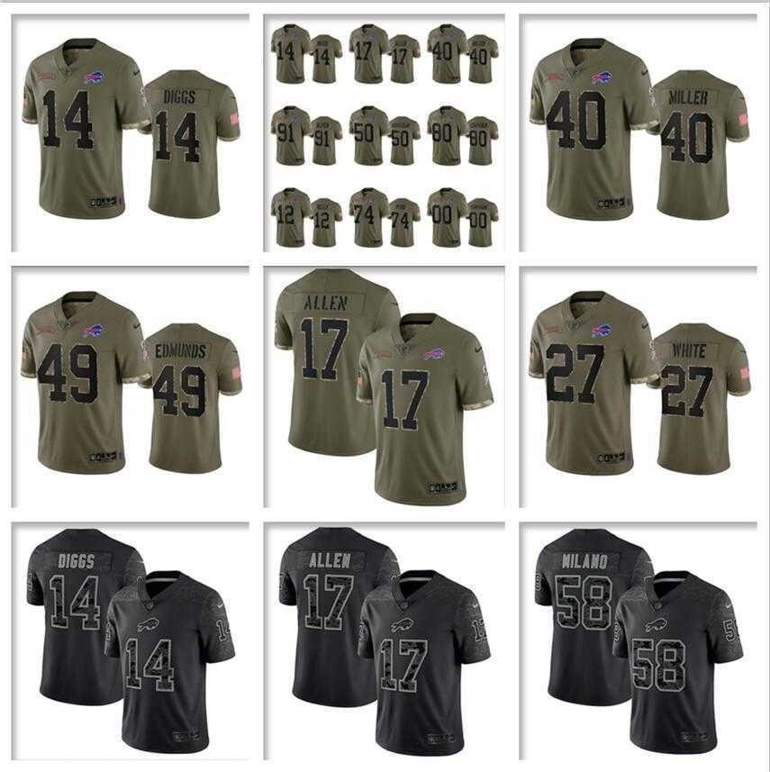 

Josh Allen Von Miller Football Jersey tee Buffalo''Bills''MEN Stefon Diggs mens 2022 Salute To Service Black RFLCTV jerseys Gabriel Davis, As photo
