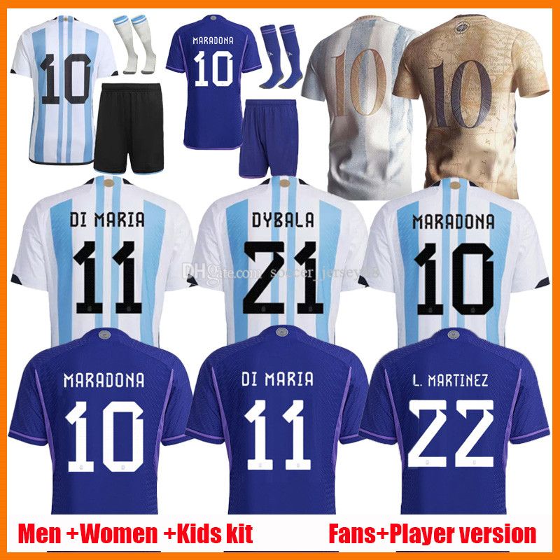 

Fans player Version 2022 2023 Argentina soccer Jerseys 22 23 MESSIS MAC ALLISTER DYBALA DI MARIA MARTINEZ DE PAUL MARADONA child kids kit Men women football shirt, 22-23 men away
