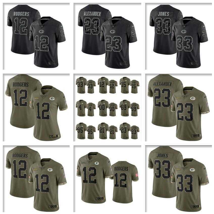 

Aaron Rodgers Jones Football Jersey tee Green Bay''Packers''MEN Jaire Alexander HOT mens 2022 Salute To Service Black RFLCTV jerseys Rashan Gary Quay Walker 4XL, As photo