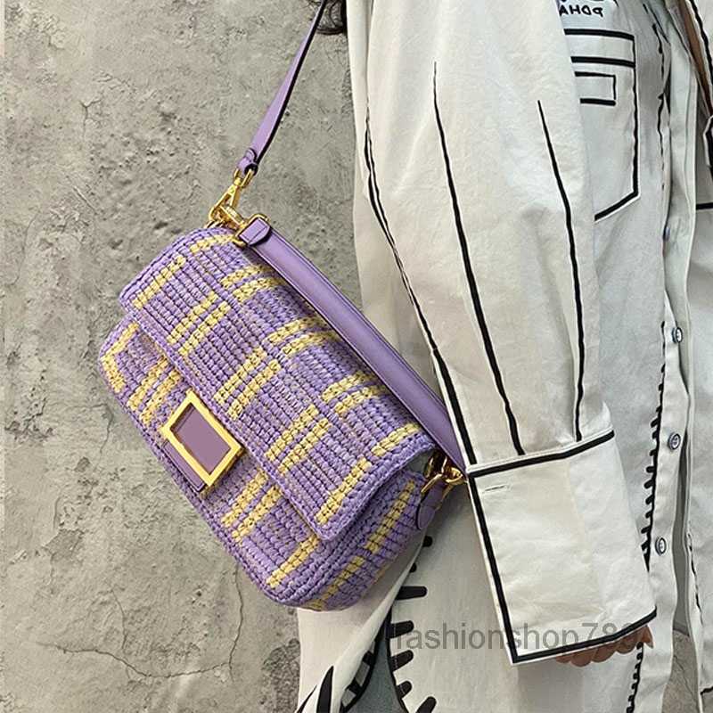 

Evening Bags Woven Straw Tote Summer Bag Crossbody Bags Flap Square Metal Letter Hasp Women Shoulder Handbags Purse High Quality Hollow OutM