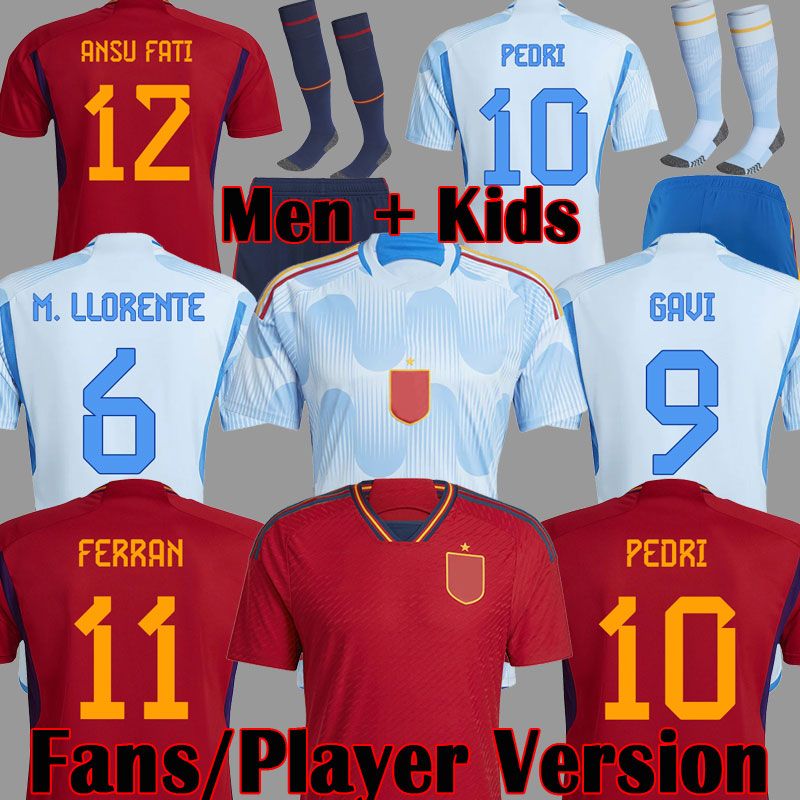 

2022 Spain soccer jerseys Espana ANSU FATI ASENSIO MORATA FERRAN KOKE GAVI C.SOLER  23 WORLD RAMOS CUP fans Player version football shirts men kids kit 999, Player version home patches