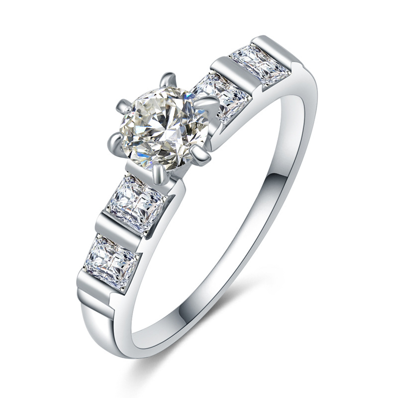 Vintage Luxury Cubic Zirconia Wedding Ring Band White Gold Plated Korean Style Valentine Day Christmas Party Iced Out Jewelry Bijoux Gifts for Br