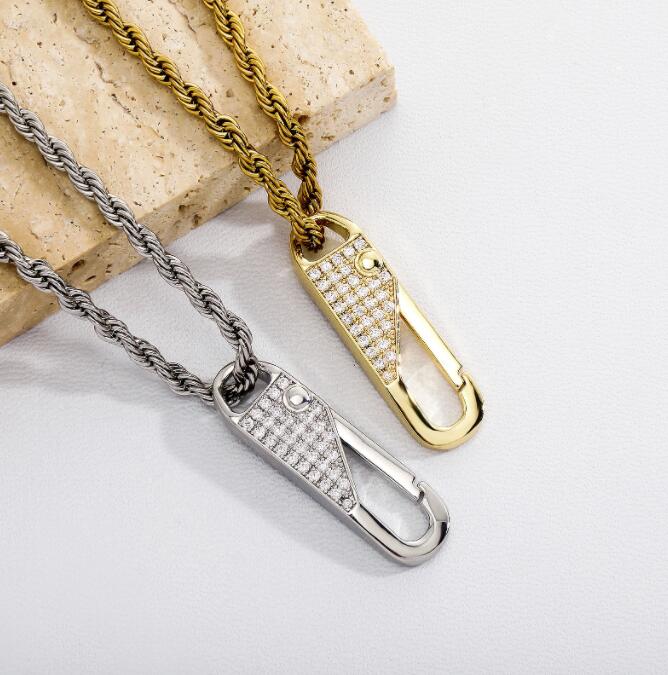

Hip Hop Necklaces AAA CZ Stone Paved Bling Iced Out Zipper Puller Pendants for Men Women Unisex Rapper Jewelry Gift