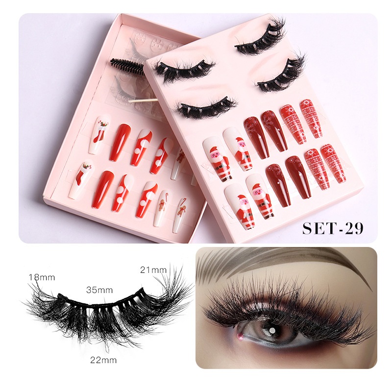 Hand Made Reusable Christmas False Eyelashes and Fake Nail Suit for Party Curly Thick Fake Lashes Extensions Messy Crisscross 18 Models DHL-image-807211623