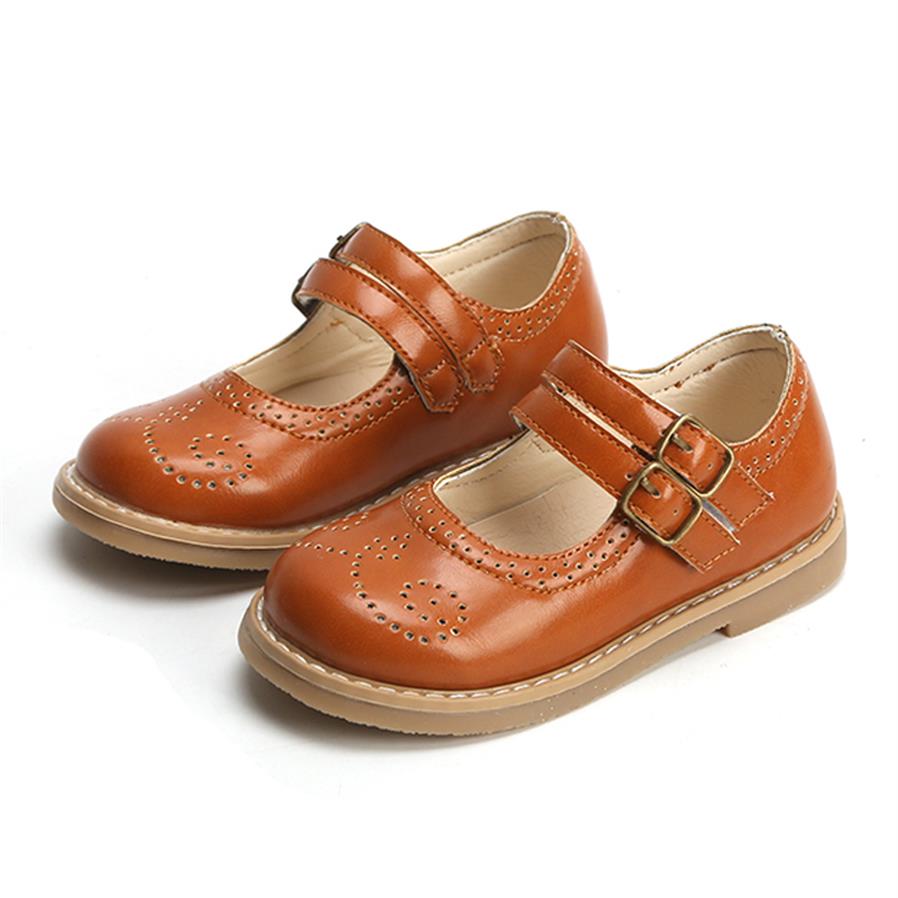 

New 2020 Toddler Girls Leather Casual Shoes Spring Summer Strap Children Mary Jane School Uniform Shoes for Kids Flat Dress Shoe299K, Winered