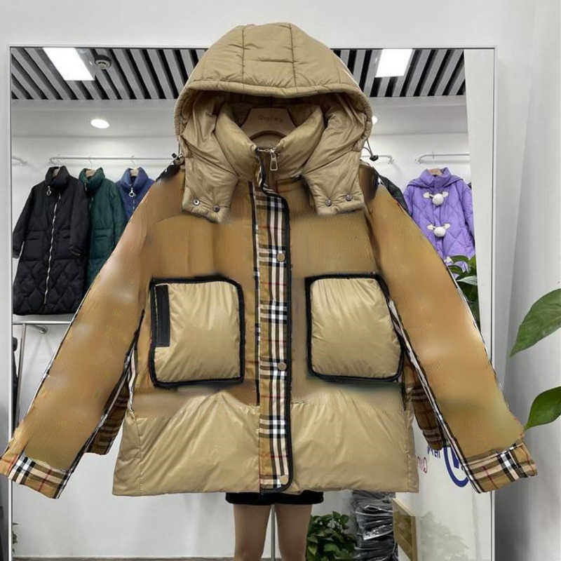 

22ss womens down jacket burb designer hoodie winter warm Parka coat plaid stitching hooded jackets women casual zipper cardigan, Khaki
