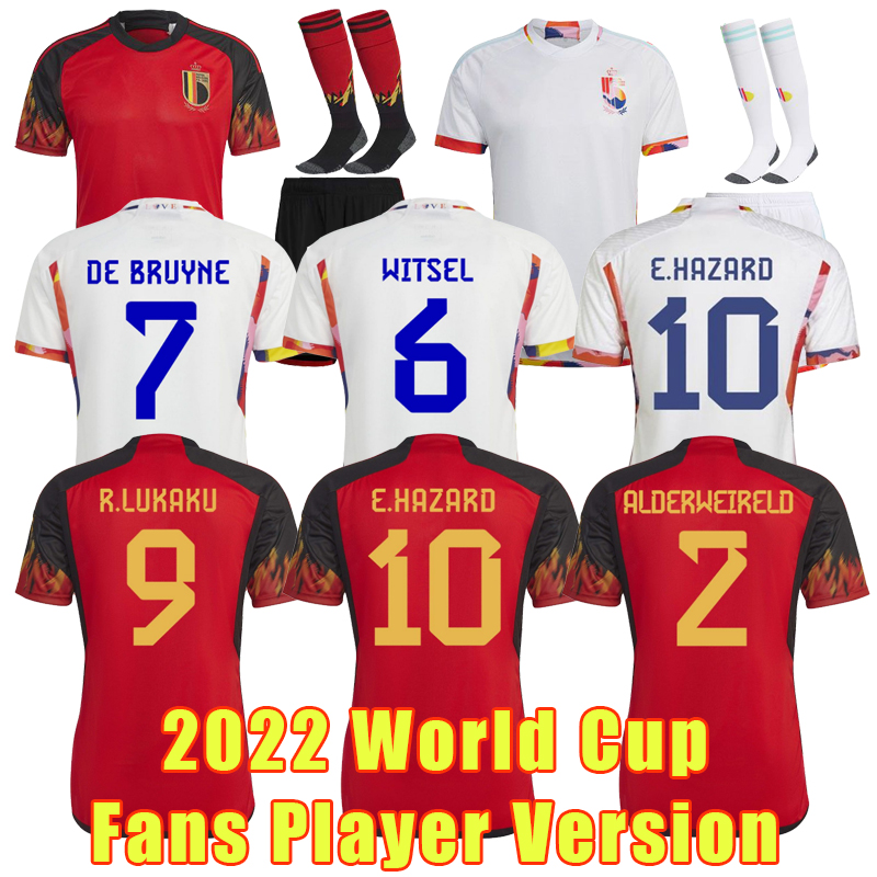 

2022 World Cup Soccer Jerseys FANS player Top BELGIUM DE BRUYNE HAZARD LUKAKU Football Shirt 22 23 WITSEL MERTENS BENTEKE BATSHUAYI National Team Mens kids Kit, 22 away player patch