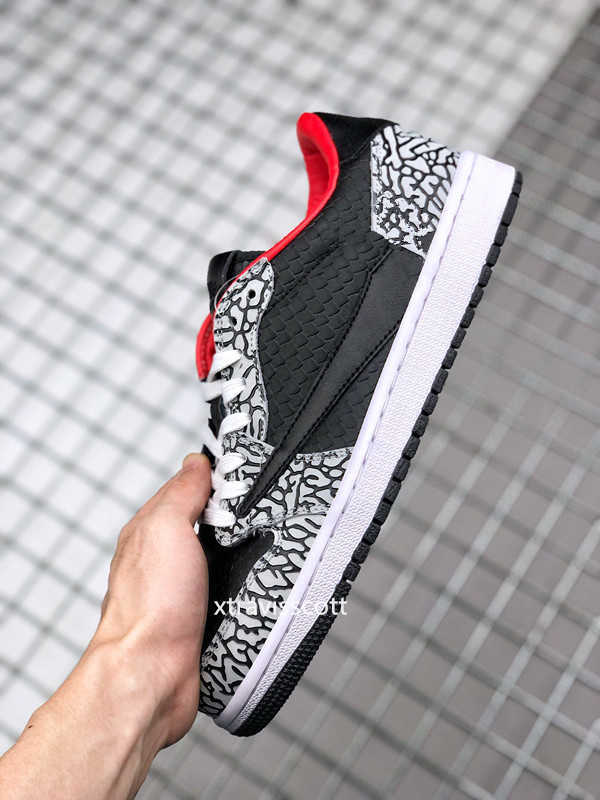 

Shoes Mens Shoe Sports Sneakers Black Crack Fragments Real Leather Color Red Jumpman 1 Low Og Grey Size 36-47, Black/grey/versity red