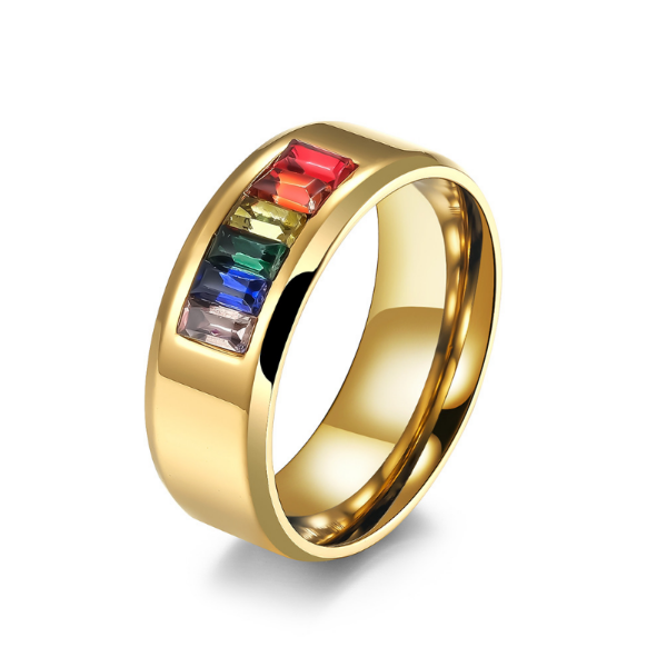 

Gay Rainbow Crystal Ring Stainless Steel Band Rings for Couple Men Women Fashion Jewelry Valentine's Gift