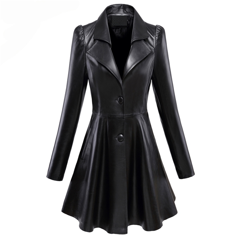 

Women' Leather Faux Leather Women  Jackets Nerazzurri Fit and flare faux leather coat notched lapel long sleeve puff Skirted Black Elegant blazer slim fit 220928
