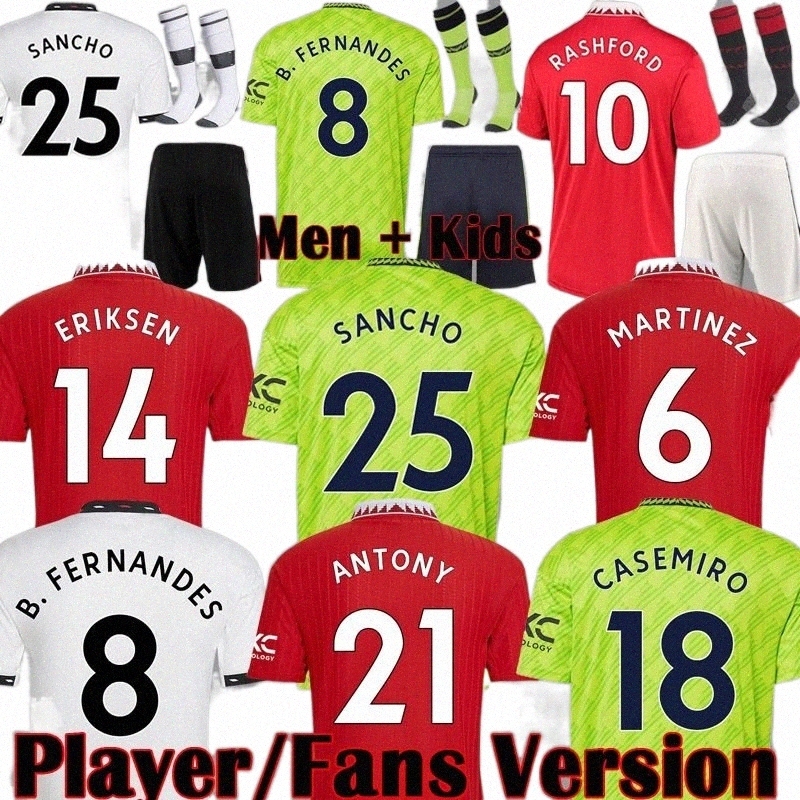 

22 23 ANTONY CASEMIRO MARTINEZ ERIKSEN soccer jersey RASHFORD 2022 2023 SANCHO CAVANI B. FERNANDES FRED MancHEstErS MANS UTDS football shirt kit set U 92Dy#, Player version away