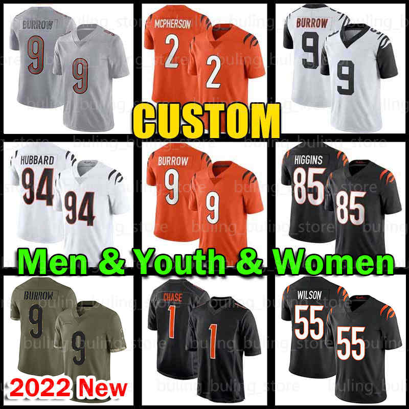 

9 Joe Burrow Jersey 1 JaMarr Chase Football 2 Evan McPherson Logan Wilson Sam Hubbard Tee Higgins Tyler Boyd Mixon Trey Hendrickson Hayden Hurst Mike Hilton Ted Karras, Custom men jersey(mh)