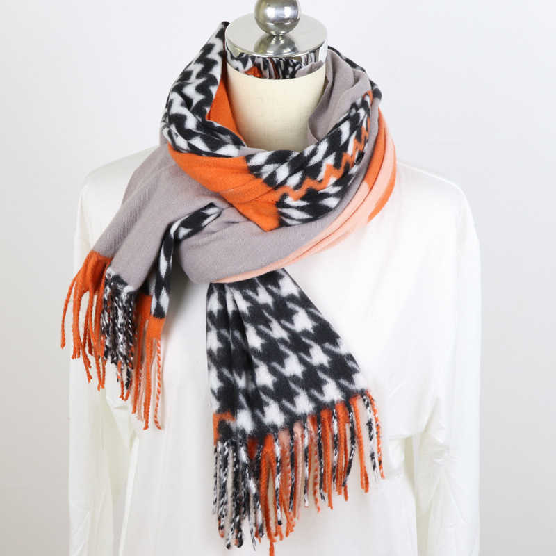

Scarves Luxury Brand 2020 Winter Thick Scarf Soft Warm Women Cashmere White and Black Long Houndstooth Shawls Wrap bufanda mujer G220927