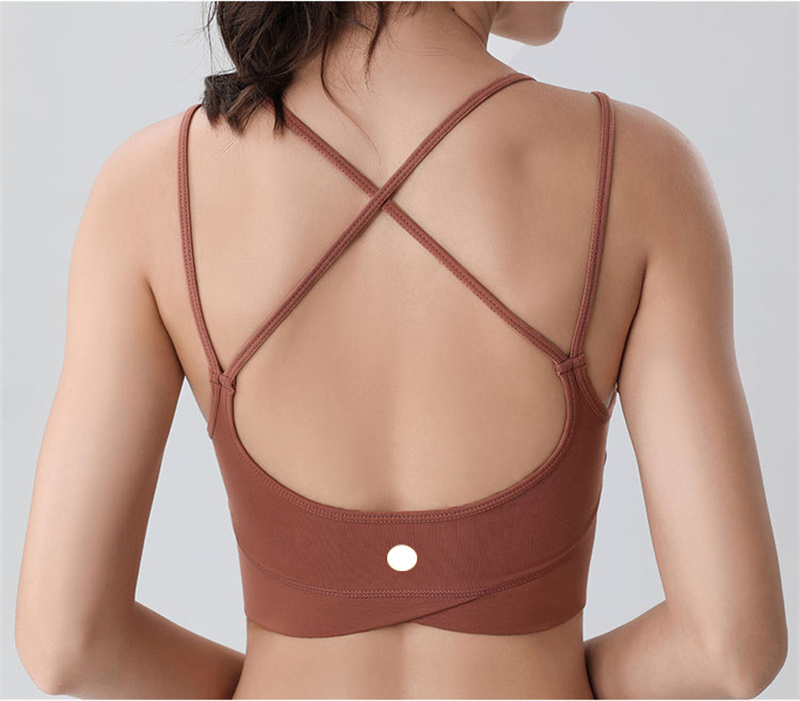 

LL Yoga Sports Bras Back Strap Cross for Women Breasted Fitness Bra Lady Push Up Seamless Gym Tank Crop Top Running Gym L2040, Mocha
