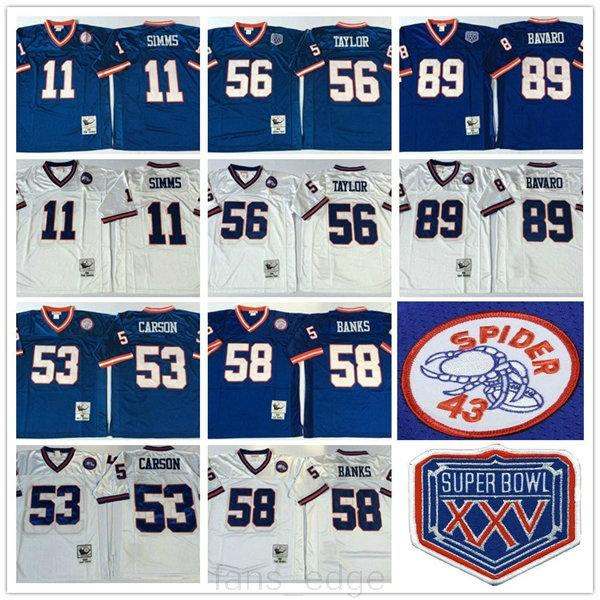 

College wear NCAA Football Vintage Retro 56 Lawrence Taylor 89 Mark Bavaro 11 Phil Simms 53 Harry Carson 58 Carl Banks Blue White Jerseys