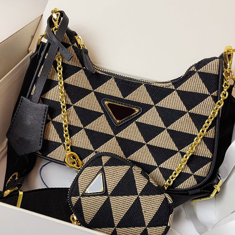 

Canvas Messenger Bag Crossbody Purse Chain Handbag Removable Embroidered Shoulder Strap Two Piece Set Zipper Internal Lettering Hobo For Wome Bags, Just box