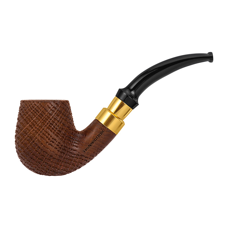 

New factory supply Tobacco pipe oak sandblasted 9mm flue filter men's old-fashioned handmade removable wooden curved smoking pipe