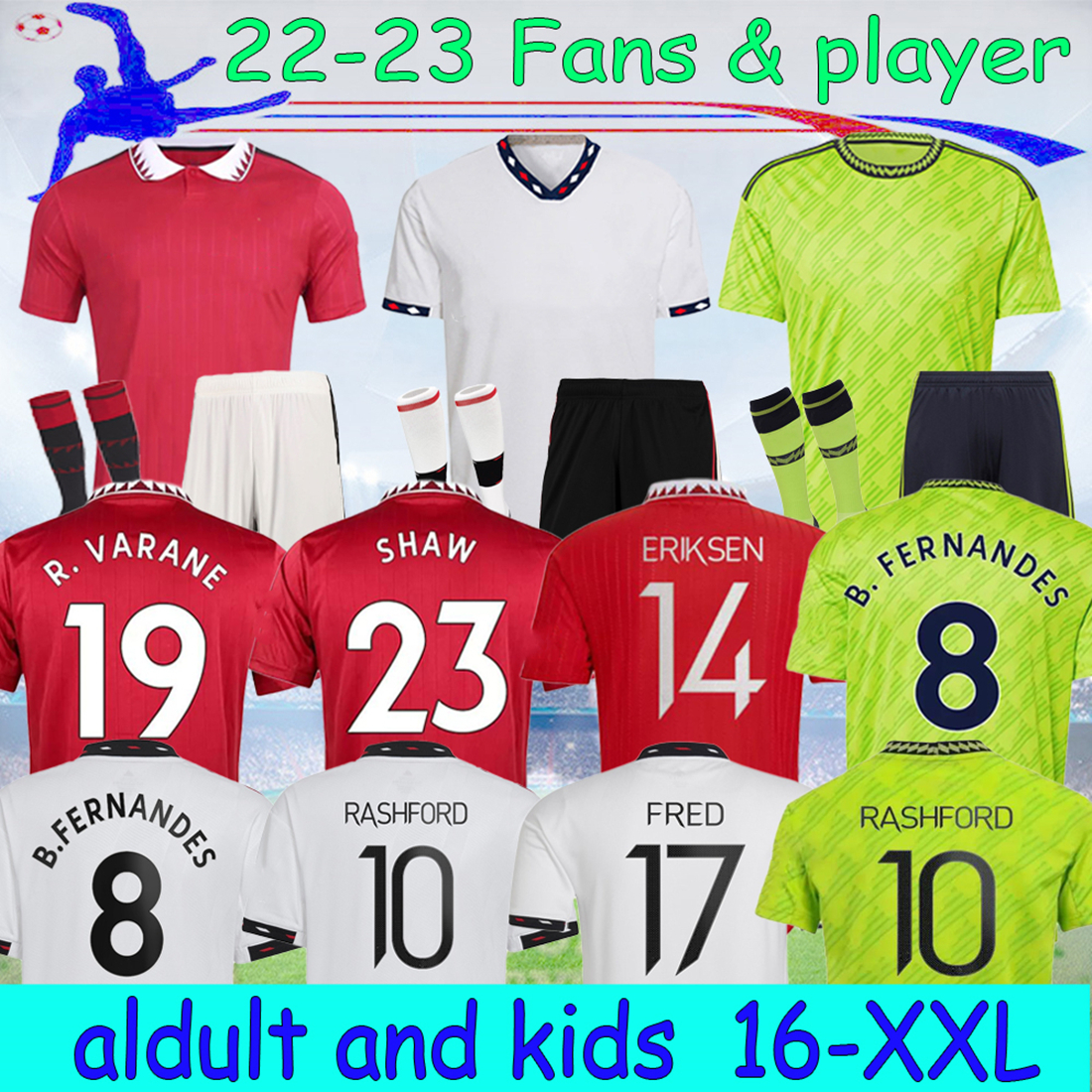 

16-xxl 22 23 Fred Soccer Jerseys 2022 Man u Antony Martinez Elanga Football Adult Kids Kit Rashford Eriksen Casemiro Sancho Martial B., 22/23 home player