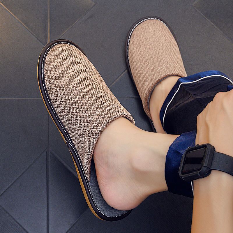 

2022 Cotton Slippers Men Indoor Winter Warm Linen Home Non-Slip Silent Four Seasons Floor Casual Soft Sole Shoes, Dark brown