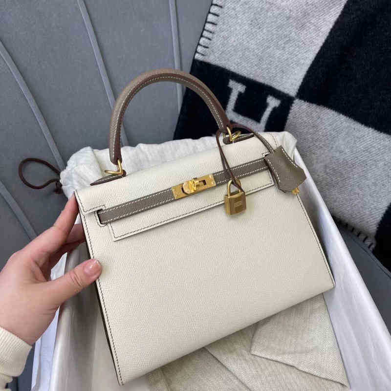 

Bags Designer Womens Classic 2022 Shoulder Portable Birkines High Grade Ladys Luxury Exclusive Herbags Leather Handbags, Brown white 25cm