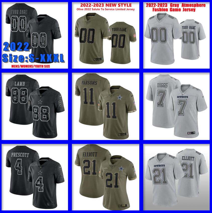 

Micah Parsons Ezekiel Elliott Jersey Tee Dallas''Cowboys''TRE Dak Prescott Ezekiel Elliott Trevon Diggs Custom Olive 2022 Salute To Service Black RFLCTV Jerseys, As photo