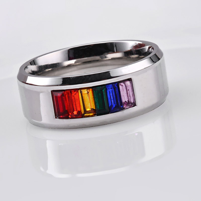 

Stainless Steel Gay Ring Rainbow Crystal Band Rings for Couple Men Women Fashion Jewelry Valentine's Gift
