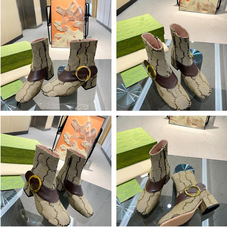 

5A 2022 Luxury Designer Blondie Women Boots Round Interlocking Zip Boot Canvas 5.5cm High Leather Sole size35-41, Box