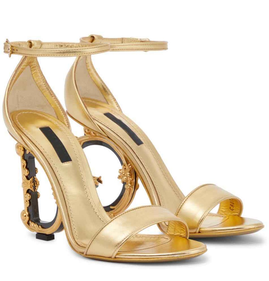 Top Luxury Keira Women Sandal Shoes Women Golden Baroque Shaped Heels Gold-plated Carbon Party Wedding Dress Sexy Pumps EU35-43
