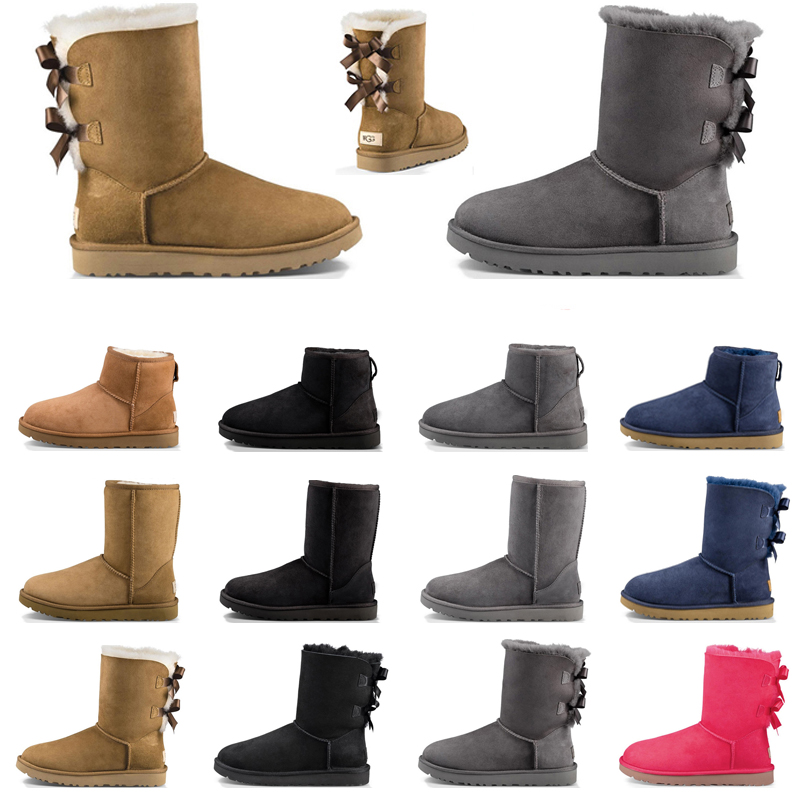 

Women Boots Designer Booties Classic Snow boot Chestnut Low Bow Black Grey Pink Navy Blue Ankle Short Winter booties size 36-41, Grey low