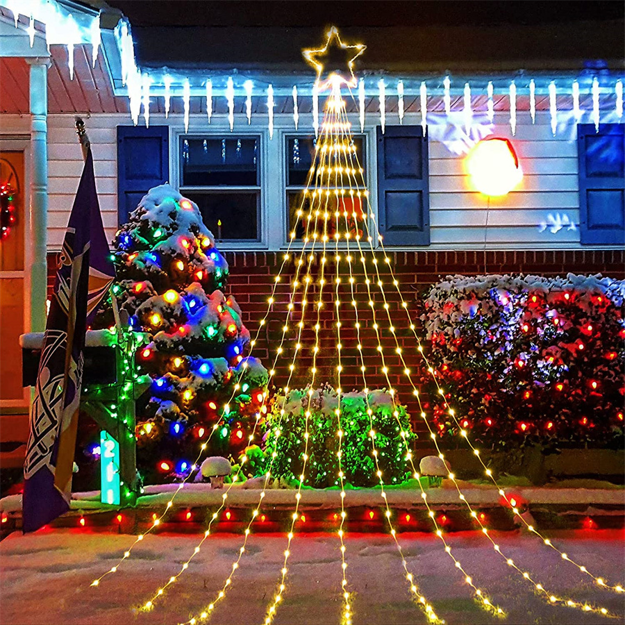 

Christmas Decorations Tree Waterfall Light 9X2M Outdoor Topper Star Garland 8 Modes Window Curtain Icicle for Holiday Decor 220928