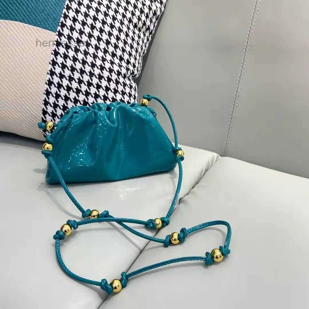 

Evening Bags bottegs V designer handbag new small golden ball cloud Fold bag hand held single room messenger lacquer skin women's bag dumpling handbags, Aqua blue