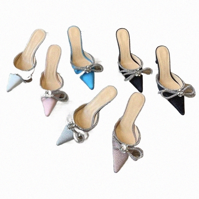 

Sandals 2022 Sandal Mach Satin Bow Pumps Crystal Embellished rhinestone Evening shoes stiletto 85 Heels sandals women heeled Luxury Designer ankle str p232#, 4[heights ≈ 6.5cm]