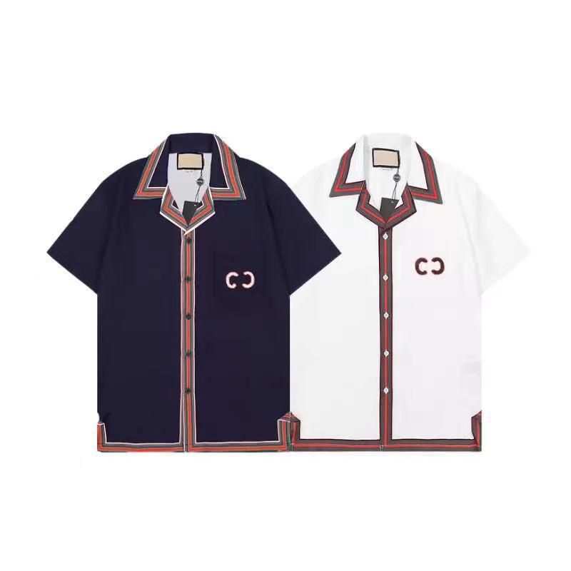 

New Designer Shirts Beach Shorts Mens Fashion Letter Print bowling Casual Shirts Men Short Sleeve Hawaii Dress Shirt Business Hemd Clothing