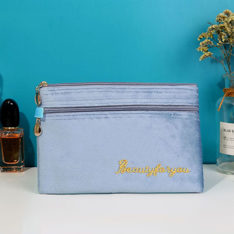 

DHL50pcs Cosmetic Bags Women Lint Letter Prints Double Zipper Lipstick Square Storage Bag, Sky blue