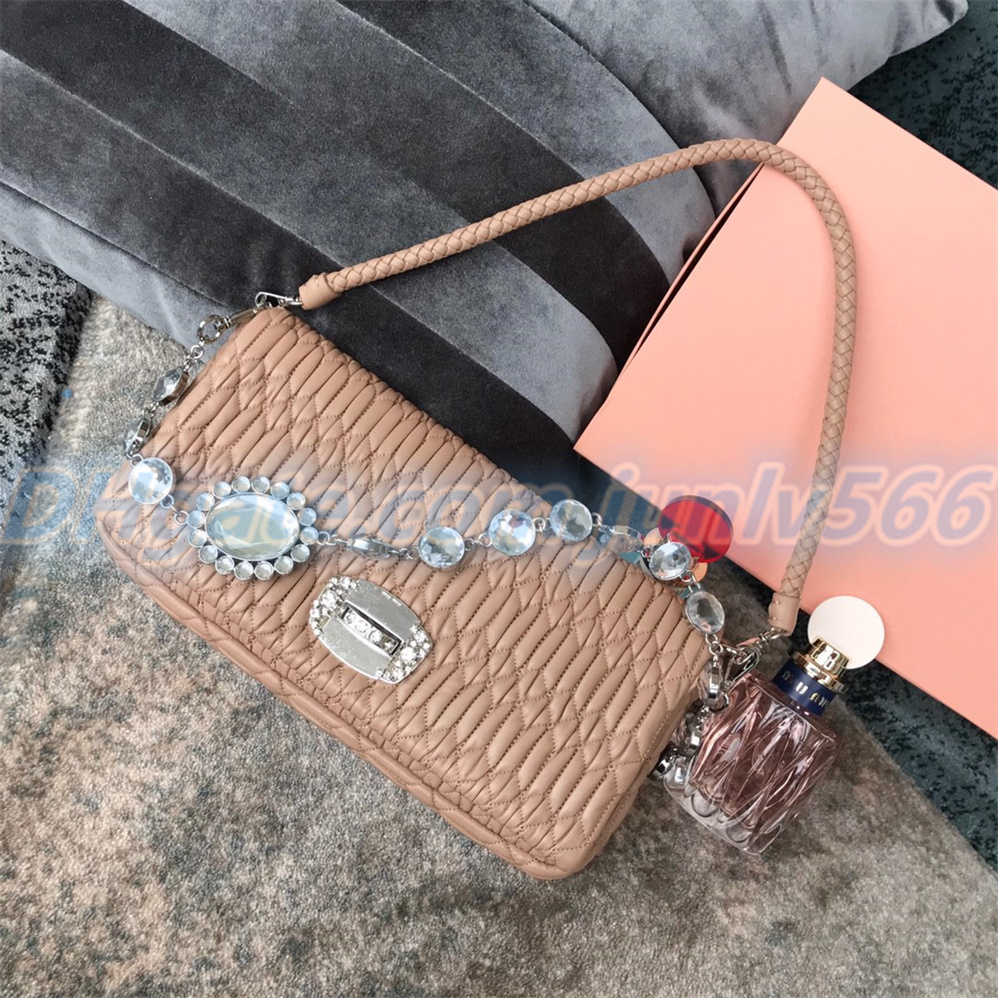 

bag Top miu quality Chain inlaid with crystal Shoulder Bags soft sheep leather handbags Luxury designewallet womens Cross body bag Tote Evening Bags SS3Q, Pink