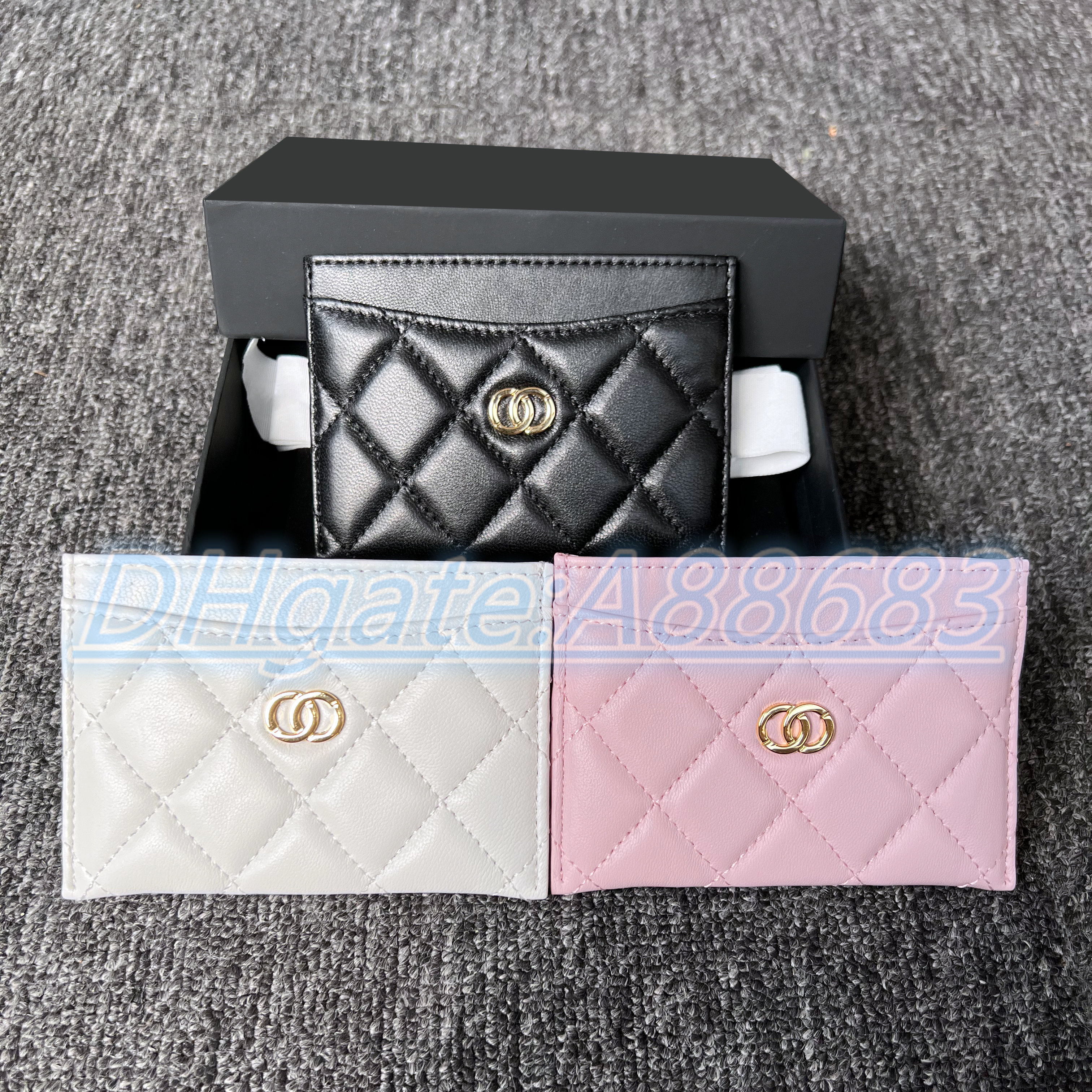 

luxury channel wallets card holder coin purses Designer original 7A quality caviar lambskin Genuine Leather Womens men wallet cardholder four card slots key pouch, Black ball pattern
