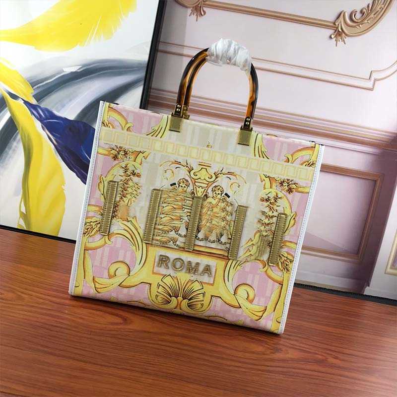 

Co Branded Sunshine Handbag Tote Bag Women Crossbody Bags Baroque Pattern Fashion Letters Removable Strap Amber Handle High Quality Handbags Purse 35cm