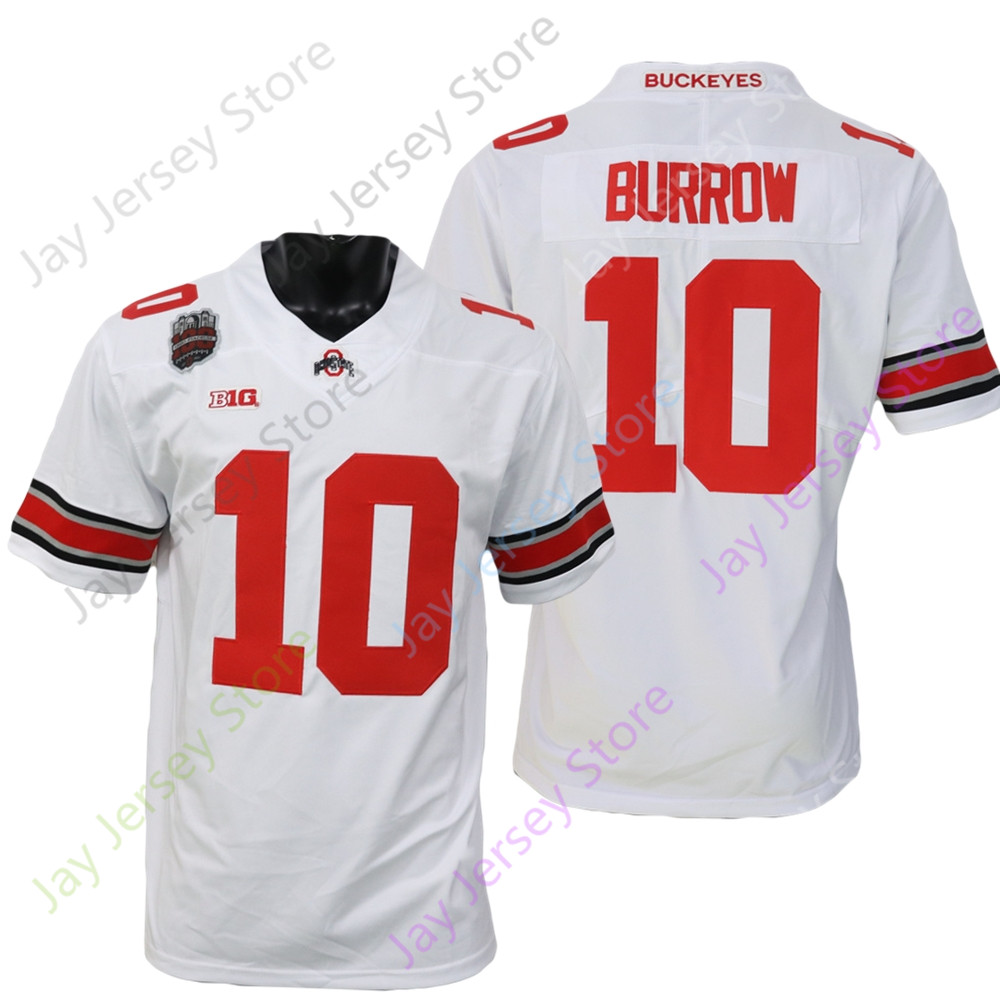 

2022 New NCAA College Ohio State Buckeyes Football Jersey 10 Joe Burrow Red White Size S-3XL All Stitched Youth Adult, As pic